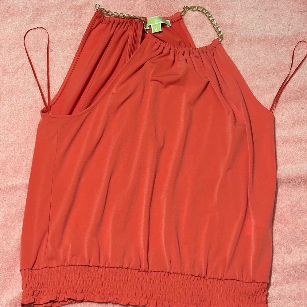 Michael Kors Coral Blouse with Gold Chain Straps